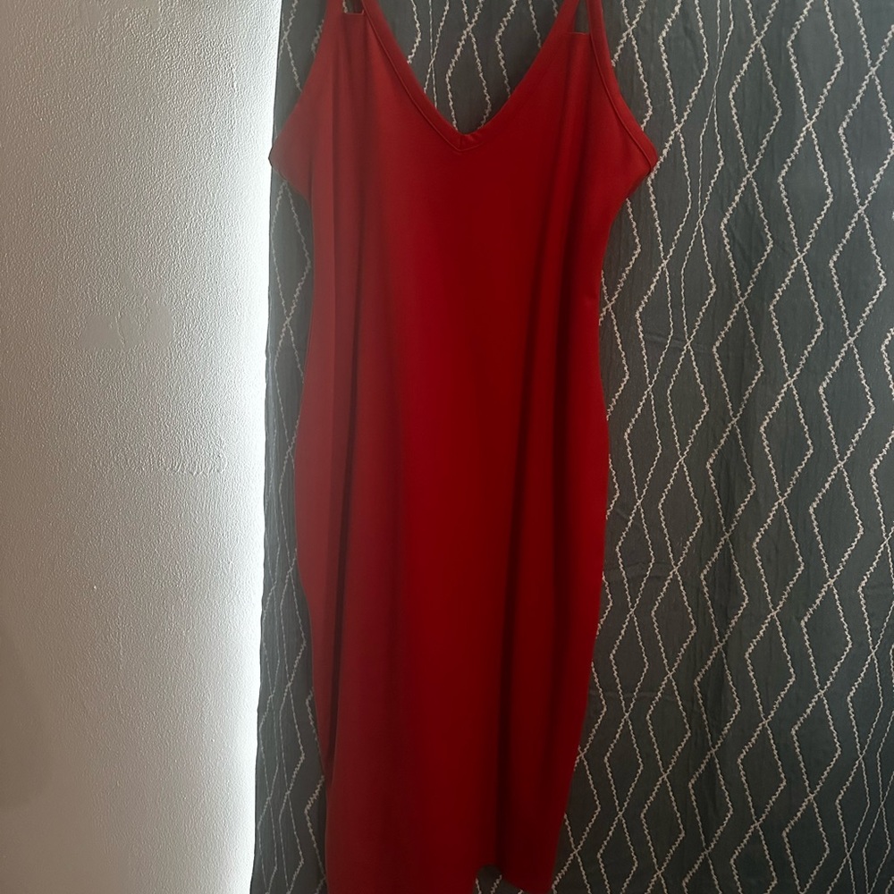 Leith Red V-Neck Sleeveless Midi Dress from Nordstrom